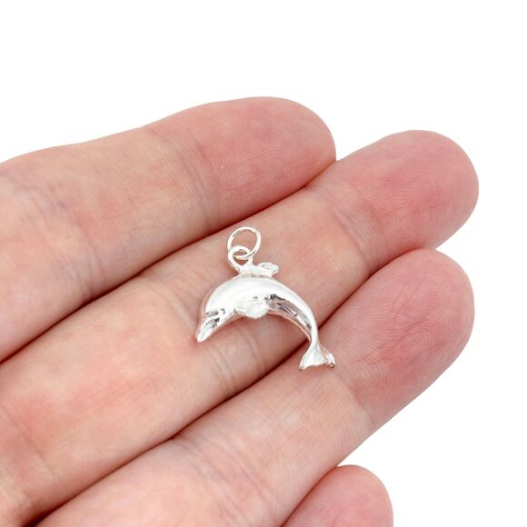 Vintage SU Sterling Silver 925 Dolphin Charm Pendant - Picture 1 of 6